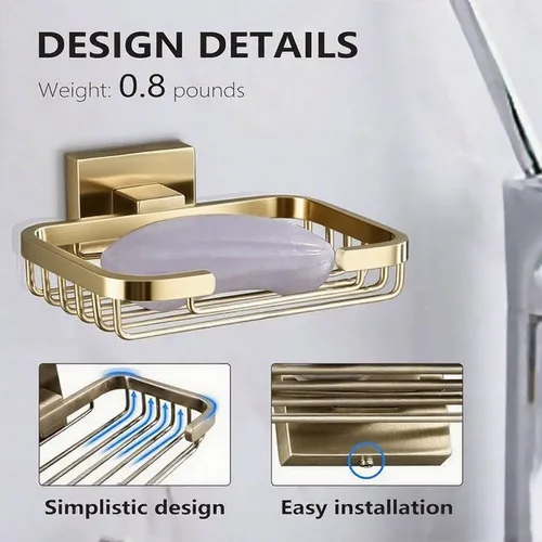 Miniatura 6 de SEIDO Jabonera dorada para ducha, soporte de jabón de acero inoxidable 304 con doble bloqueo, soporte de barra de jabón de montaje en pared