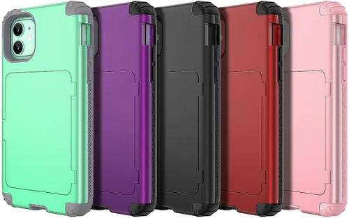 Miniatura 7 de WeLoveCase para iPhone 11 Estuche tipo billetera Defender con portatarjetas, cubierta con espejo oculto, tres capas, a prueba de golpes, protección