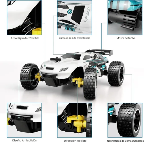 Miniatura 6 de Tecnock Coches RC con Control Remoto para Niños, Coche de Carreras RC de Escala 1:18 20 KM/H 2WD Todo Terreno, Coche RC de Carreras de 2.4GHz