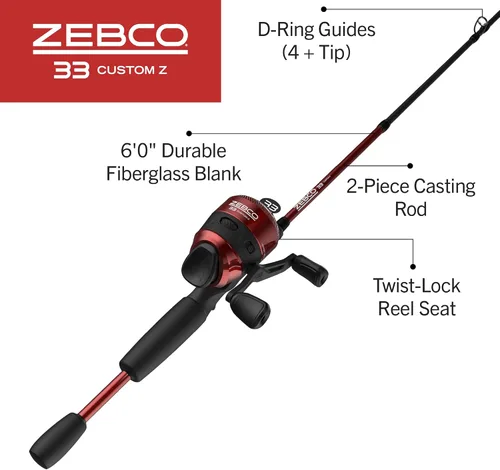 Miniatura 2 de Zebco 33 Custom Z Spincast Reel y caña de pescar de 2 piezas, caña de fibra de vidrio de 6 pies con mango de EVA de agarre dividido, carrete