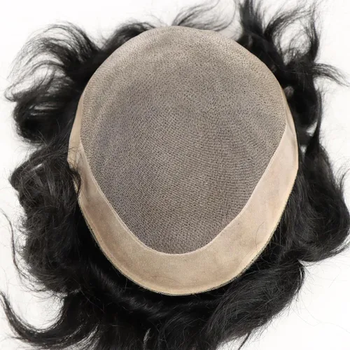 Miniatura 8 de HAPPY&CC Toupee - Piezas de cabello para hombre, sistema europeo de reemplazo de cabello humano de 10 x 8, base mono soldada fina con NPU alrededor