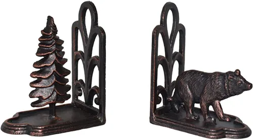 Miniatura 3 de Sujetalibros decorativos de oso de hierro fundido resistente para estantes, extremo de libro de estatua de pino y oso, decoración de estantes
