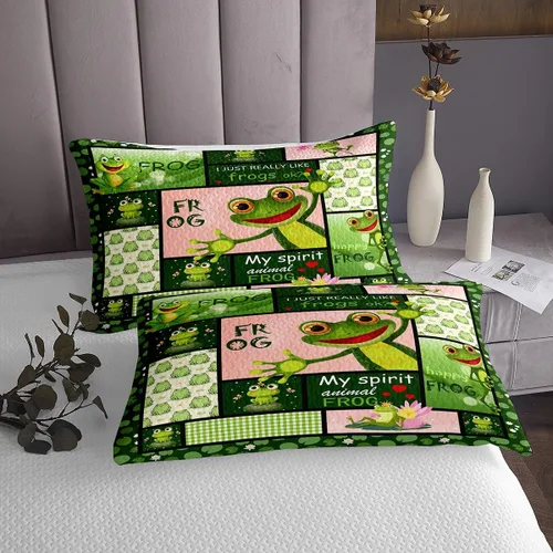 Miniatura 4 de Manfei Juego de colcha de verano con diseño de ranas de dibujos animados, diseño de animales de estanque, decoración de habitación de niños, niñas
