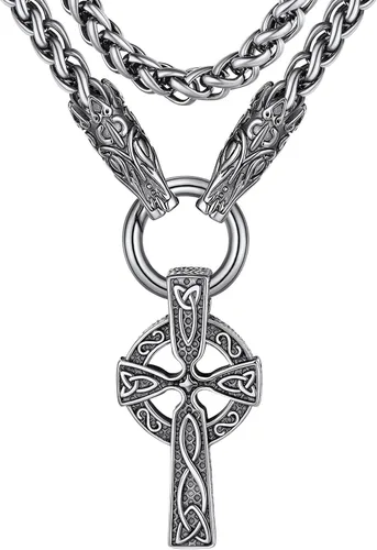 Bandmax Stainless Steel Celtic Cross Necklace for Men Women, Irish Knot Prayer Charm Necklace Serenity Crucifix Jewelry