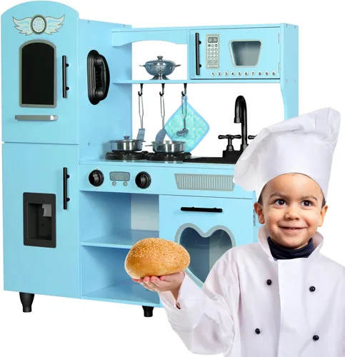 TaoHFE Juego de Cocina de Juguete, Juego de Cocina Azul para Niños de 4 a 8 Años, Juego de Cocina para Niñas y Niños, Juego de Cocina de Madera con