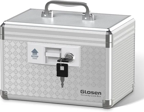 Miniatura 10 de Glosen Caja de bloqueo de medicina, caja de almacenamiento con cerradura para dormitorio, baúl de almacenamiento con cerradura de llave, maletín