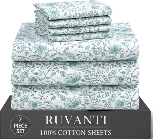 Miniatura 74 de RUVANTI 6 Piezas Sábanas de Algodón - 100% Algodón Natural Suave, Ligeras y Transpirables Sábanas de Percal Crujiente, Sábanas de Cama Tamaño Full