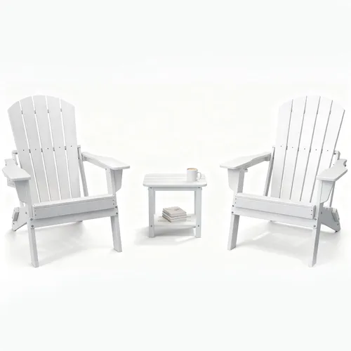 Miniatura 24 de Juego de sillas plegables Adirondack de 3 piezas, respaldo extra alto de 38 pulgadas y grano de madera en relieve, muebles de patio de polietileno