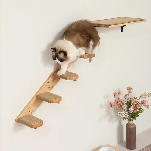 Miniatura 9 de FUKUMARU Estante de escalada para gatos montado en la pared, escalera para gatos de cuatro escalones con rascador de yute para paredes de gatitos