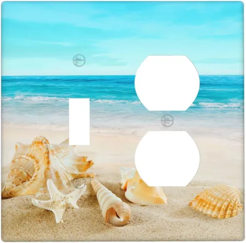 Miniatura 11 de Cubierta para interruptor de luz, diseño de conchas marinas en la playa, placas de pared de 2 bandas, 1 paquete