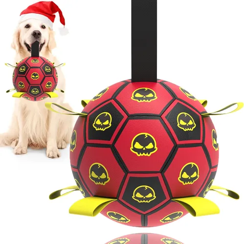 Miniatura 9 de Juguetes para perros con correas, pelota de fútbol de 6" Copa del Mundo, juguetes interactivos para perros para tirón de guerra, juego de jardín