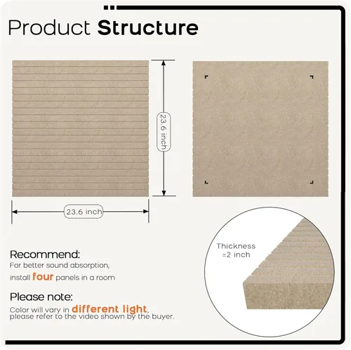 Miniatura 3 de BUBOS Paneles acústicos de pared, paquete de 2 paneles decorativos insonorizados de 23.6 x 23.6 x 2 pulgadas, decoración de pared con reducción