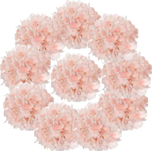 Miniatura 20 de Cabezas de hortensias de seda con tallos de flores artificiales para decoración del hogar, boda, paquete de 10 unidades (rosa melocotón)