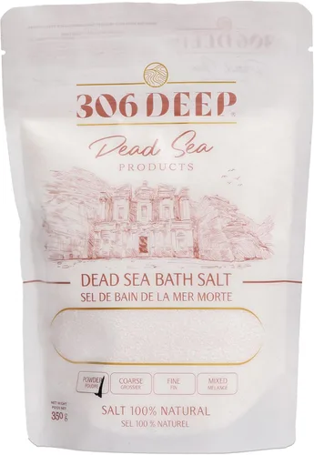 306 Sales de polvo profundo del mar muerto para remojo – 12.35 oz de 0.000-0.039 in de baño de sal del mar muerto 100% para hombres y mujeres,