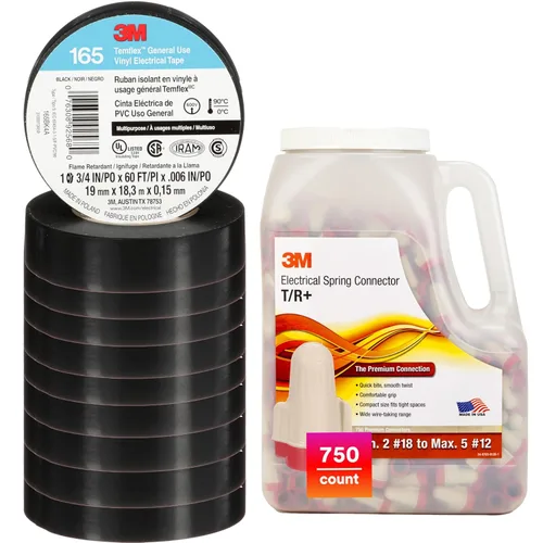 Miniatura 9 de 3M Temflex Cinta Eléctrica de Vinilo Multiusos 165, Blanca, 3/4 pulg x 60 pies (19 mm x 18 m), Paquete de 10 Rollos Blanco
