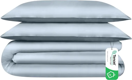 Miniatura 13 de Juego de funda de edredón de 2 piezas, 100% eucalipto, lyocell Tencel, enfriamiento natural, súper suave, sedoso, absorbe la humedad, equilibrio