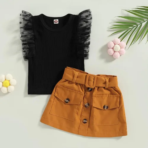 Miniatura 135 de TheFound Trajes de verano para niñas pequeñas, sin mangas, de punto acanalado, halter, pantalones cortos, ropa para recién nacidos, conjunto de 3
