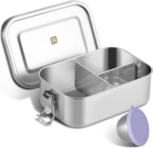 Miniatura 12 de GOLDEN KEY Caja Bento de acero inoxidable de 27 onzas para niños, lonchera de acero inoxidable de 27.1 fl oz con contenedor de condimentos a prueba