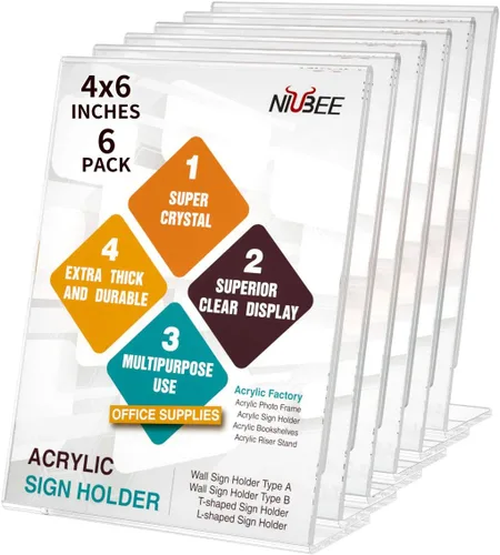Miniatura 10 de NIUBEE Soporte de acrílico inclinado para letreros de 7 x 5 pulgadas, soporte de plástico transparente para mesa, para oficina, tienda, restaurante