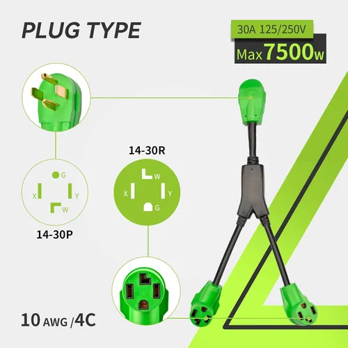 Miniatura 2 de RVMATE Divisor de secadora de 4 clavijas de 30 amperios, NEMA 14-30P a (2) receptáculo 14-30R Y de 26.5 pulgadas, chaqueta de PVC impermeable