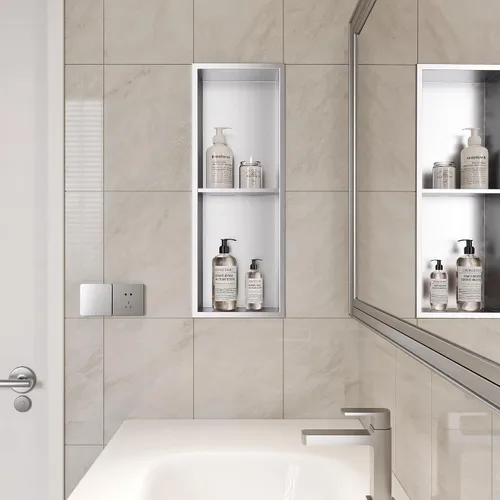 Miniatura 4 de Neodrain Nicho de ducha doble estante de acero inoxidable, no necesita azulejos, nichos de baño empotrados en la pared, nicho de pared empotrado