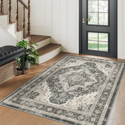 Miniatura 37 de Roxstand Alfombras de 2,44 x 3,05 m para sala de estar, alfombra vintage lavable con respaldo antideslizante, alfombra grande resistente a manchas