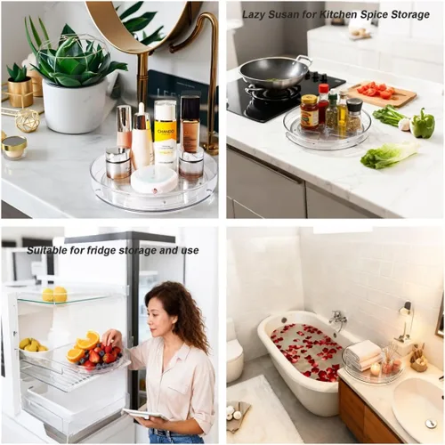 Miniatura 6 de Mesa giratoria Lazy Susan de 9.25 pulgadas, organizador giratorio de plástico transparente para gabinete, refrigerador, rotación de 360°, fácil