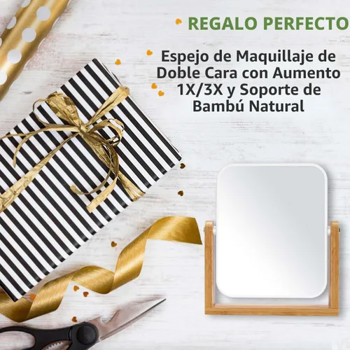 Miniatura 7 de LFOYOU Espejo de maquillaje de tocador con soporte de bambú natural, espejo de aumento giratorio de 360 grados de doble cara, espejo de maquillaje