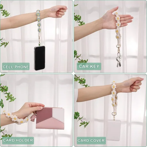 Miniatura 6 de Jspupifip 2 piezas de correa de muñeca para teléfono estilo macramé boho, linda correa de teléfono celular con pestaña de sujeción, pulsera de Blanco