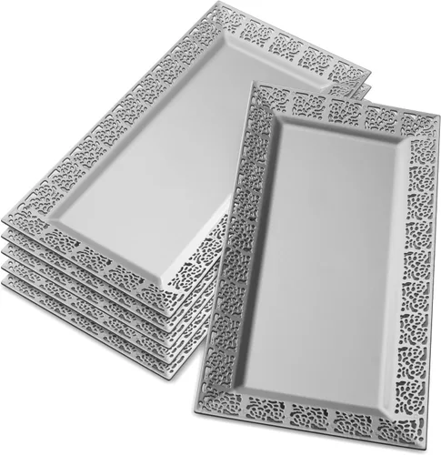 Miniatura 9 de Silver Spoons Bandejas de encaje desechables para bodas y cenas de lujo 6 piezas Oro 14' x 7.5