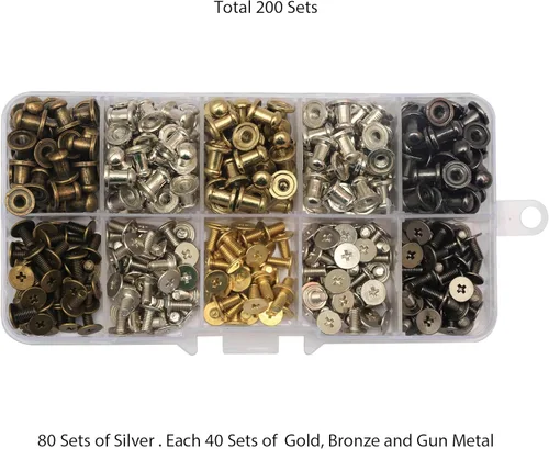 Miniatura 2 de Mingtao 200 juegos de remaches de botón y tachuelas de 0.315 x 0.197 x 0.315 in, cabeza redonda, tornillo trasero para cuero, manualidades, remaches