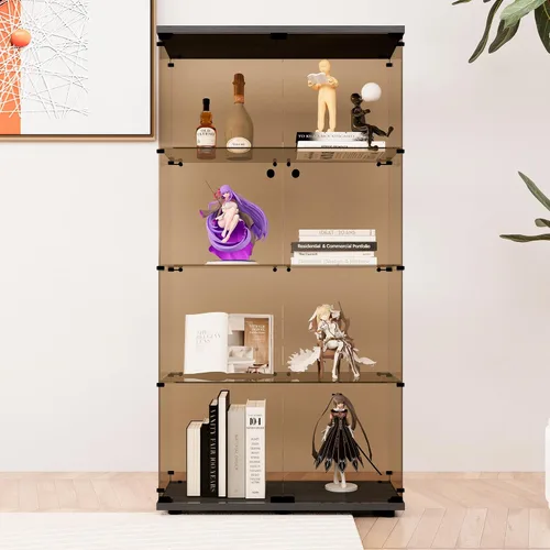 Miniatura 14 de Vitrina de cristal con luces LED y cerradura, vitrina Curio de 4 niveles con puerta de cristal, estantería de pie para sala de estar, dormitorio