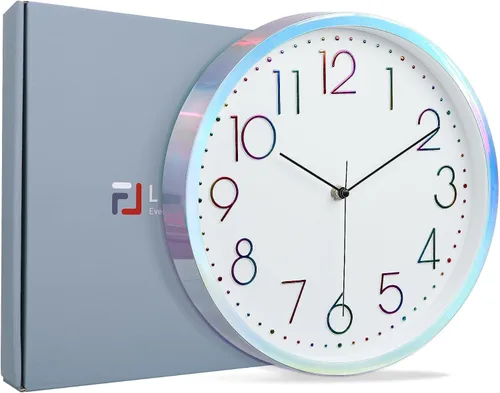 Miniatura 9 de Lafocuse Reloj de pared plateado fresco de 12 pulgadas para decoración de sala de estar, reloj de pared analógico silencioso funciona