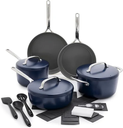 Miniatura 15 de GreenPan GP5 - Juego de ollas y sartenes de 14 piezas, cerámica anodizada dura, antiadherente, sin PFAS, apto para inducción, resistente a los Negro