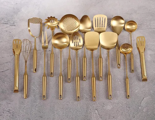 Miniatura 7 de Juego de Utensilios de Cocina Dorados – Juego de Cucharas Pequeñas y Grandes de Acero Inoxidable 18/10, 16 PIEZAS Herramientas de Cocina Totalmente
