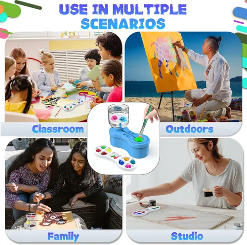 Miniatura 3 de Limpiadores de pinceles, con paleta de pintura y soporte para pinceles para acuarela/óleo, acrílico y pinturas a base de agua, estación de pintura