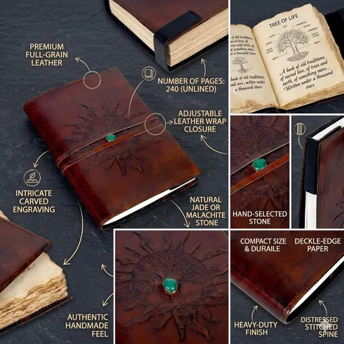 Miniatura 4 de Diario de Cuero Rellenable Papel Rayado SOL Árbol de la Vida Diario de Cuero Hecho a Mano Cuaderno Diario/Encuadernado Bloc Diario para Hombres