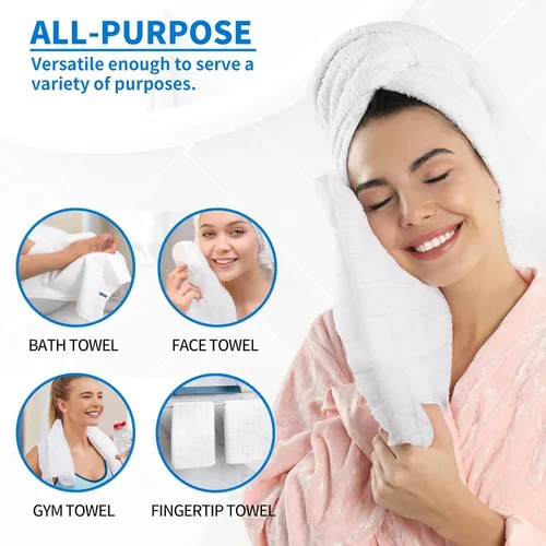 Miniatura 6 de Toallas de mano para baño, paquete de 24 toallas de mano de baño de microfibra de 25 x 15 pulgadas, de secado rápido, sin pelusas, suaves, Blanco