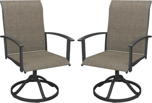 Miniatura 21 de VICLLAX Juego de 2 sillas de comedor giratorias para patio, sillas de exterior de tela de malla de textileno acolchada con reposabrazos para porche