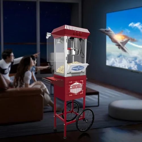 Miniatura 6 de Máquina de palomitas de maíz de estilo vintage sobre ruedas con hervidor de 12 onzas, dispensador de grado comercial de 850 W con vidrio templado