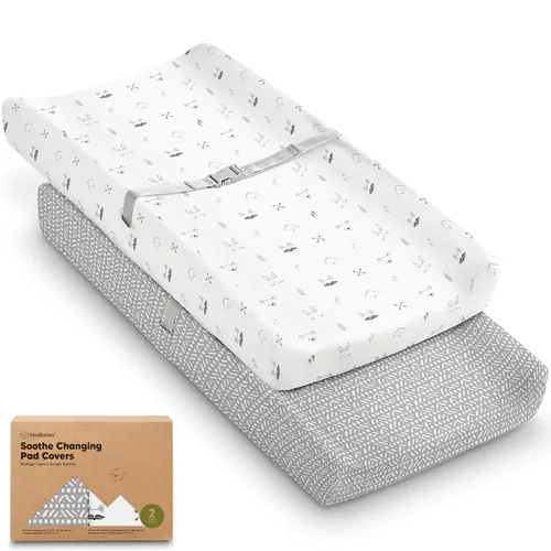 Miniatura 42 de Paquete de 2 fundas orgánicas para cambiador para niña, niño, neutro - 100% algodón, funda para almohadilla de mesa cambiadora, sábanas suaves