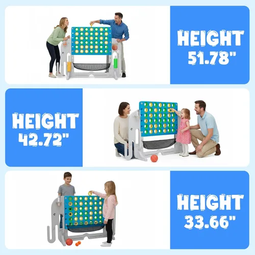 Miniatura 3 de Giant 4 in a Row Connect Game, Adjustable Height (2.6FT-4.3FT) Jumbo 4-to-Score Yard Game Set with Basketball, Golf & Ring Toss, Elephant Design