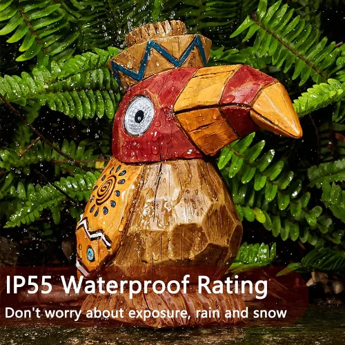 Miniatura 6 de Estatua Solar Tiki - Pájaro Carpintero de Madera - Jardín Hawaiano - Luz Solar para Exteriores, Esculturas y Estatuas de Jardín, Poste Tótem