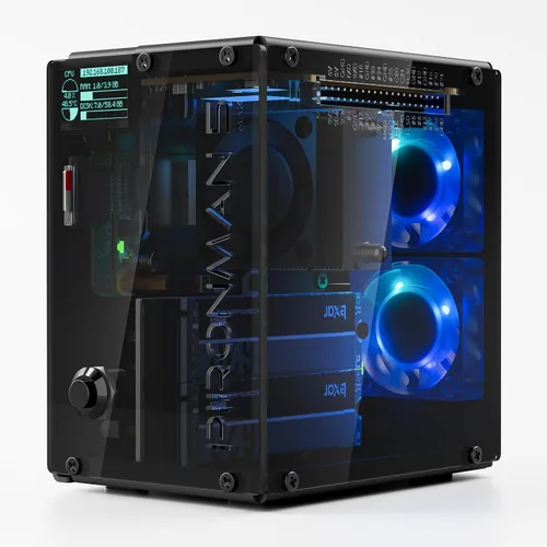 Pironman 5-MAX Caja de PC Dual NVMe M.2 SSD PCIe para Raspberry Pi 5 NAS RAID 0/1 Hailo-8L Acelerador AI PWM Torre Enfriador+Ventiladores RGB