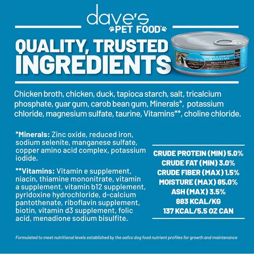 Miniatura 6 de Dave's Pet Food Grain Free Wet Cat Food (Chicken & Duck Saucey Pate), Naturally Healthy Canned, Added Vitamins & Minerals, Wheat Free, 5.5 oz