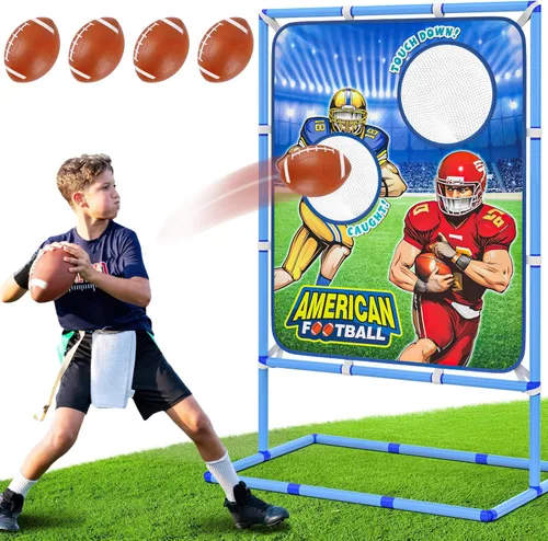 Polkoliye Juego de lanzamiento de fútbol con 4 bolas inflables, juguete de tiro de fútbol para interiores y exteriores, para niños de 4 a 7 años, 8