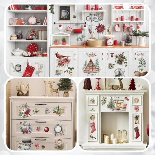 Miniatura 4 de 12 hojas de calcomanías clásicas para transferencias para manualidades y muebles, calcomanías clásicas de trineo, piña, calabaza, para el hogar