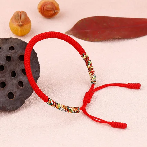 Miniatura 20 de Pulseras tibetanas hechas a mano con cuerda roja para él y ella, pulsera de la amistad, pulsera de la amistad, hilo negro y rojo para protección