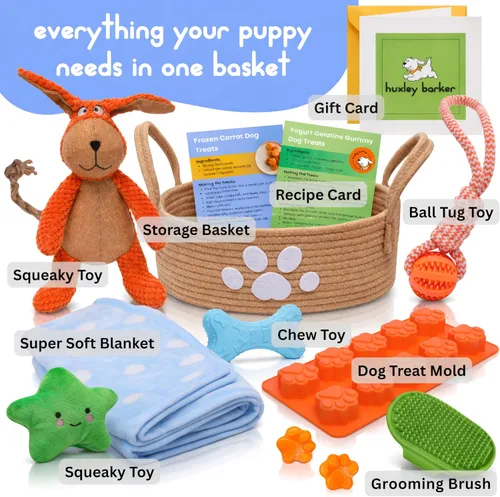 Miniatura 3 de Kit de iniciación para cachorros de alta calidad, cesta de regalo para cachorros con artículos esenciales, caja de juguetes, bandeja de golosinas