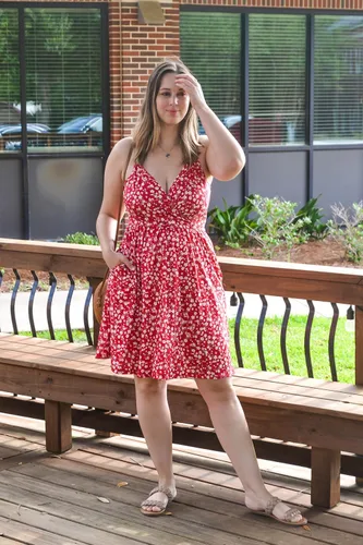 Miniatura 3 de STYLEWORD - Vestido informal de verano para mujer, diseño acampanado, con vuelo y floral, con cuello en V, tirantes delgados y bolsillos, unicolor